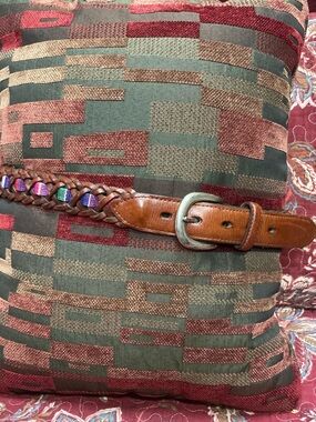 VGUC- Fossil Braided Boho Leather Belt w/Multicolor Woven Insert